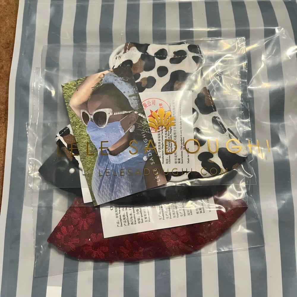 LELE SADOUGHI NWT AUTHENTIC GARNET; LEOPARD & BLACK STAMP PEARLS FACE MASKS